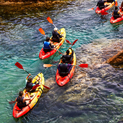Students kayaking on an excursion.