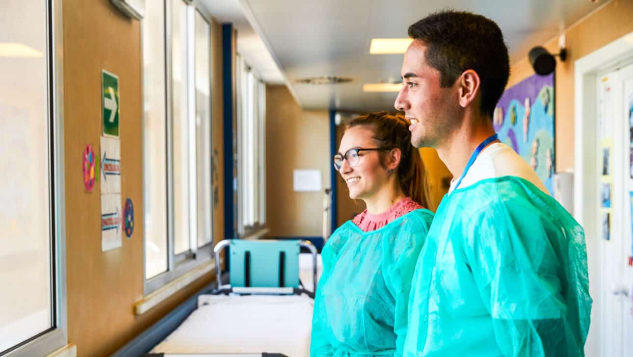 Students shadowing in a hospital.